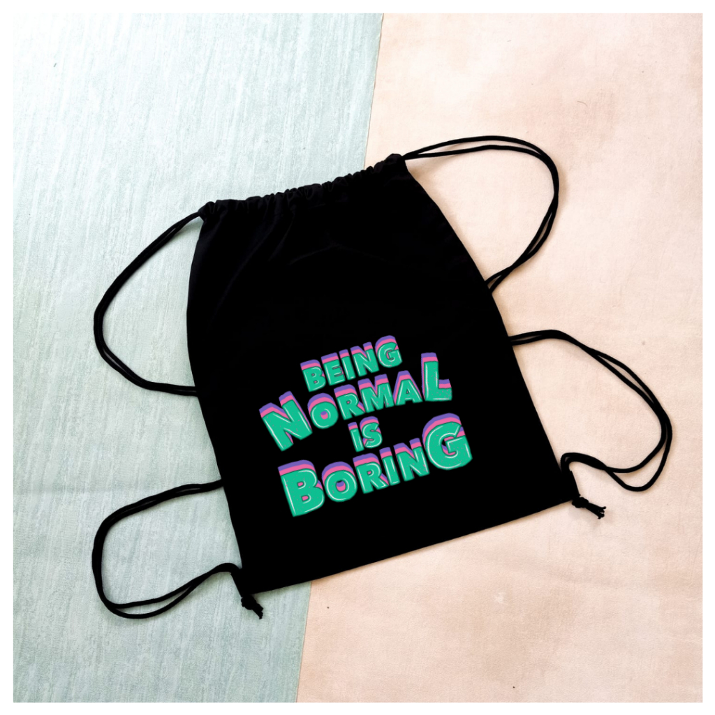 Stringbag Color Being Normal is Boring Drawstring tas ransel serut futsal sekolah olahraga