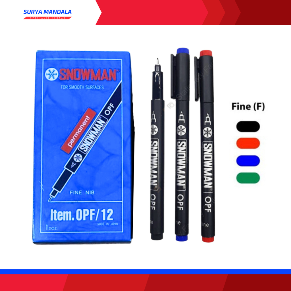 

SPIDOL PULPEN SNOWMAN OPF OHP 12 FINE BOLPOIN BALLPOINT PEN WARNA WARNI MERAH HITAM BIRU