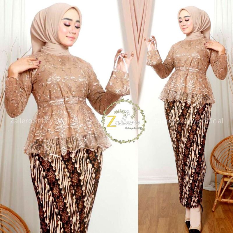 SETELAN KEBAYA TILLE CANTIKA + ROK PLISKET BATIK PANJANG DEWASA UKURAN JUMBO / BAJU KEBAYA WANITA MU