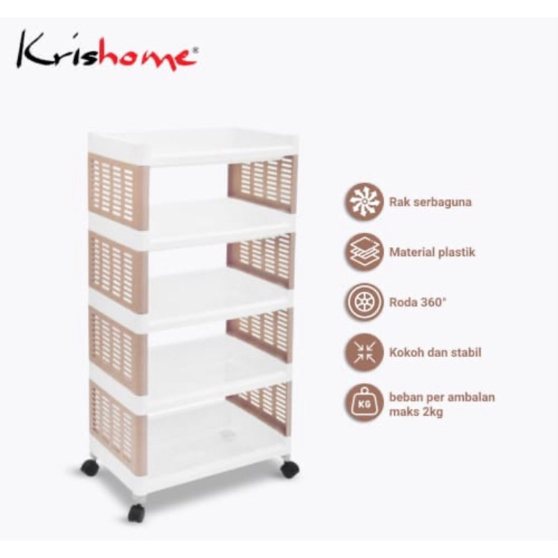 KRISHOME TROLI RAK PLASTIK 4&amp;5 TINGKAT PENYIMPANAN SERBAGUNA 4 &amp; 5 TINGKAT KREM/ACE HARDWARE RACK 4-5 LAYER KREM