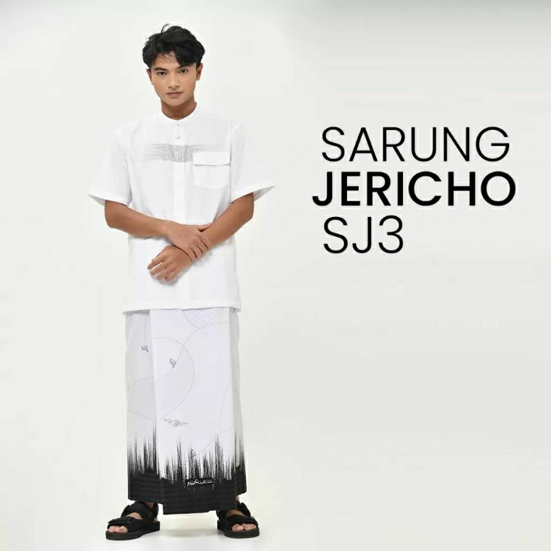 Sarung Jericho SJ3 Rabbani - Sarung Rabbani Palestine Terbaru - Sarung Putih Hitam Rabbani - Sarung 