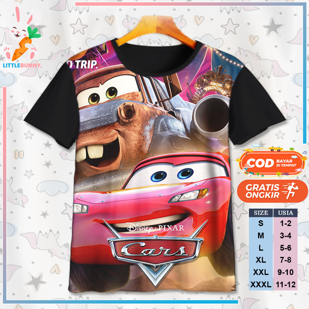 BAJU KAOS ANAK KARTUN 3D DISNEY CARS MCQUEEN V22 / KAOS ANAK 3D CARS MCQUEEN - LITTLE BUNNY