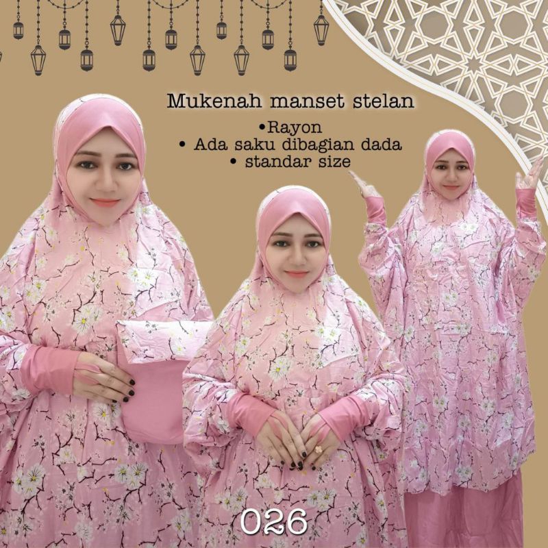 MUKENA MANSET STELAN BERLENGAN RAYON MOTIF