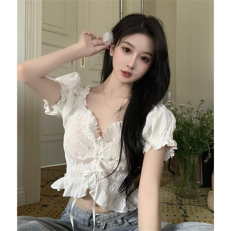 Crop Top Baju Atasan Wanita Serut Cantik Modis Gaya Korea Kekinian Perut Sexy