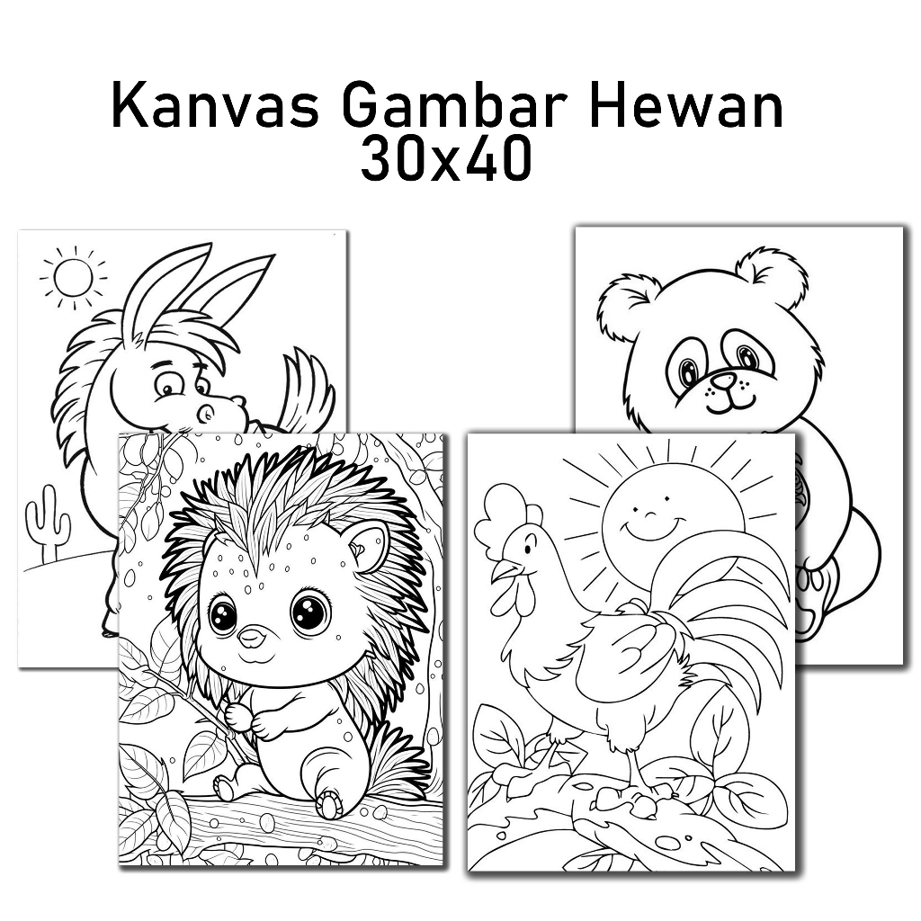 

Kanvas Gambar Hewan 30x40 cm Canvas Lukis Mewarnai Anak Sketsa Coloring