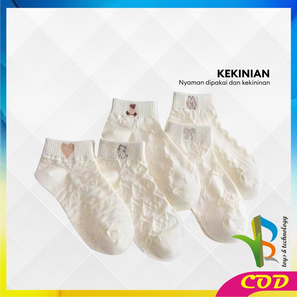 RB-P576 Kaos Kaki Wanita Semata Kaki Motif Bordir Karakter Korean Style / Kaos Kaki Pendek Lucu Ankle Socks Dewasa Motif Love / Kaos Kaki Putih Remaja Import