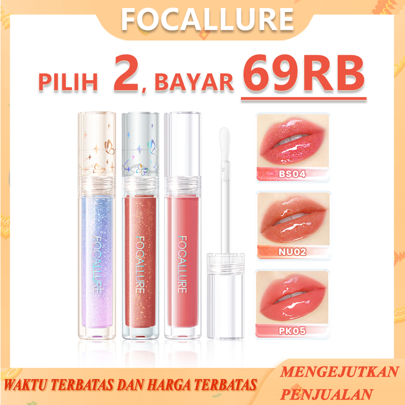 Focallure GlowySparkle Moisturizing Liptint Glossy Watery Lipstick Plumpy Nourishing Long-lasting Lip Tint High Shine Shimmer Glitter Tinted Lipstick Silicone Brush Head