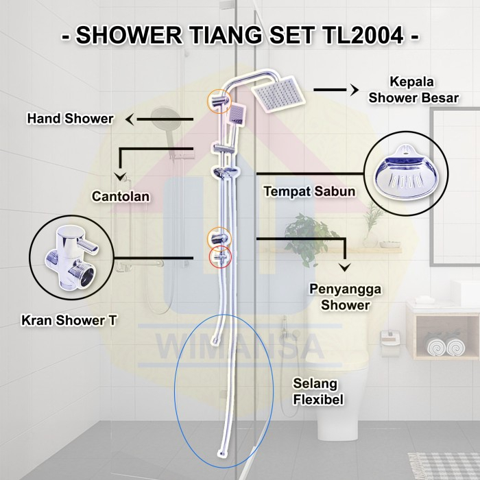 WMS-SHOWER TIANG SET TL2004 SILVER MUYA - SHOWER KAMAR MANDI SHOWER BERDIRI SHOWER MINIMALIS ELEGAN 