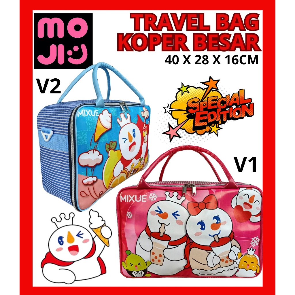 MOJI - Travel Bag Motif Karakter Mixue Tas Selempang Koper Pakaian Cod