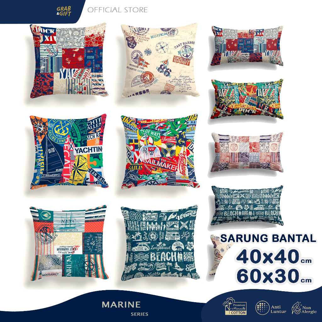 SARUNG Bantal Sofa Print Motif Marine Ocean Sailing Surfing Laut 40x40 dan 60x30 cm