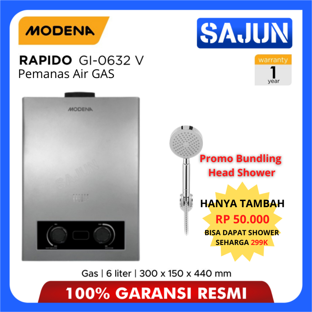 Modena Gas Water Heater 6 Liter RAPIDO GI 0632V / GI0632V