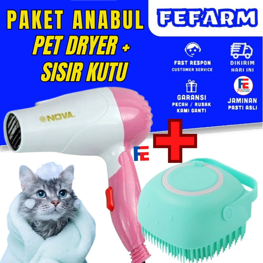Pengering Bulu Kucing Paket Grooming Kucing Pembersih Bulu Sisir Kucing FEFARM