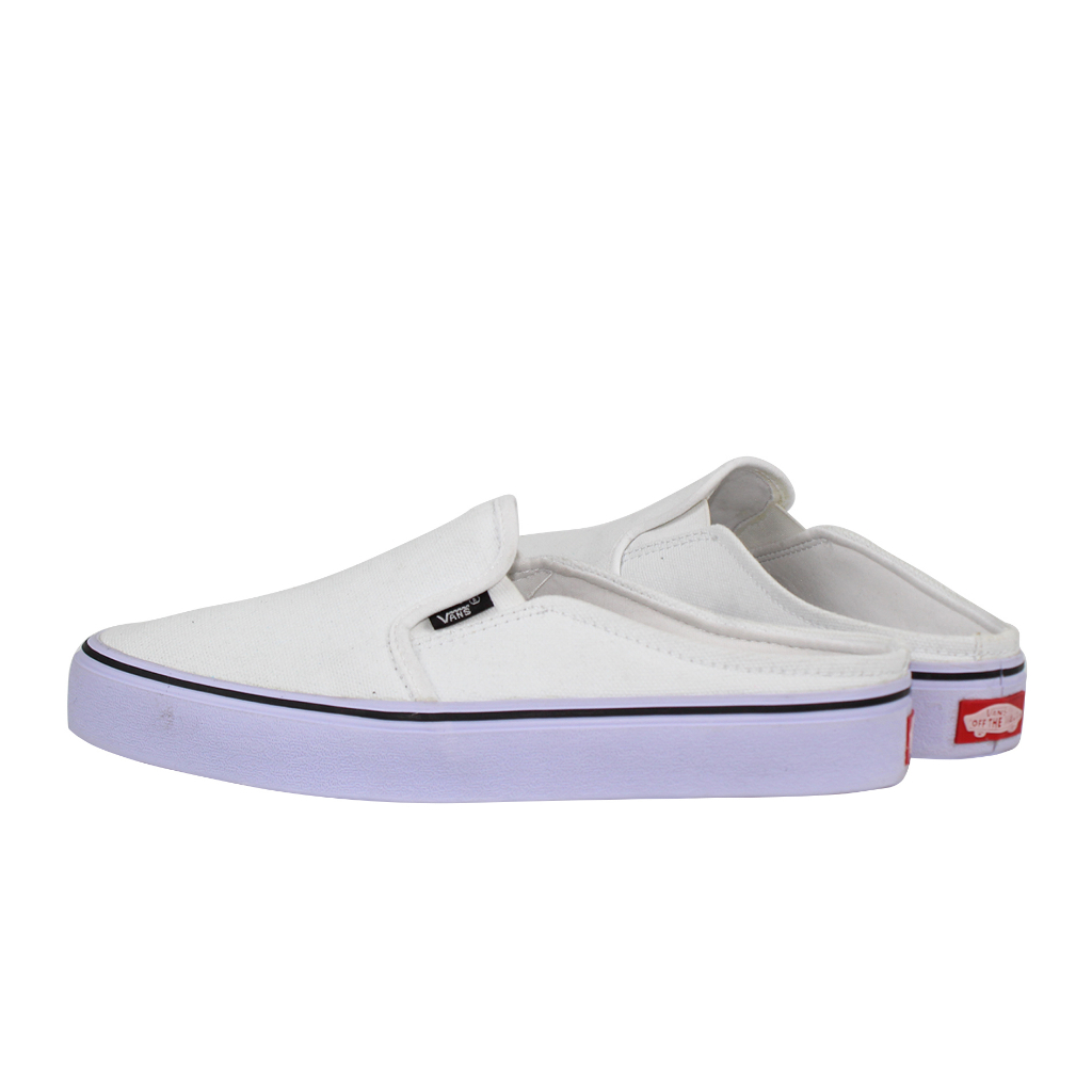 Vans Sepatu Sandal Bustong Slip On Pria Tanpa Tali Putih Slop Casual Kanvas Cowok Simpel