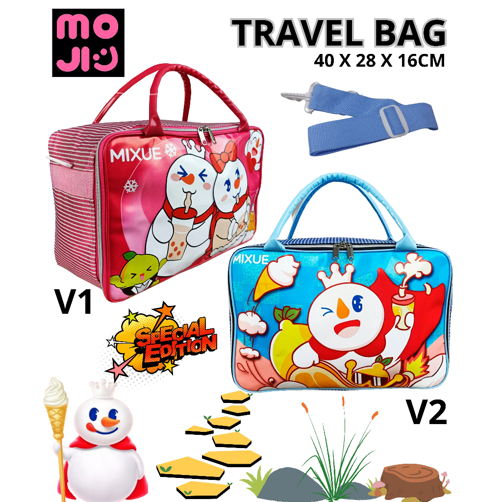 MOJI - Bebas Ongkir Travel Bag Motif Karakter Mixue Tas Selempang Koper Pakaian V2 (BIRU) - Tas Mixue Viral 2023