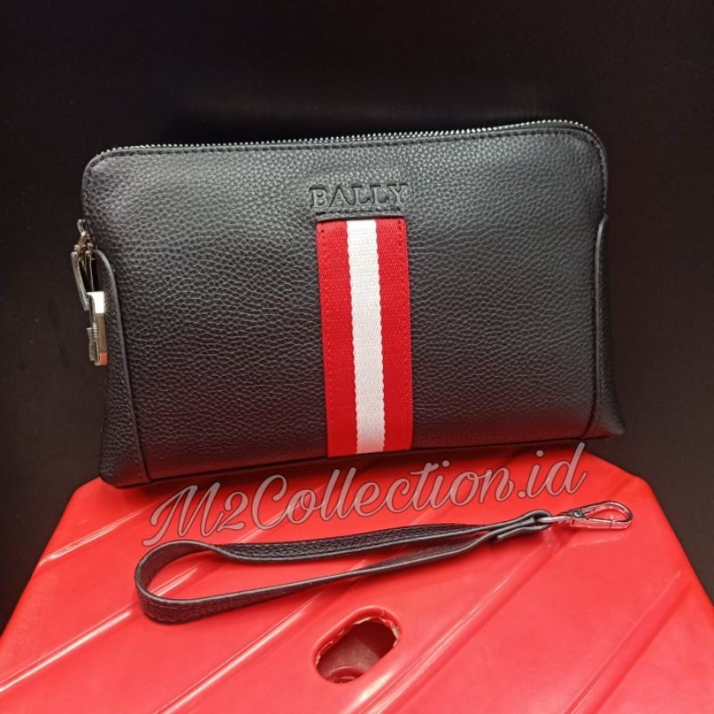 Tas Tanga Bally Leather Logo List Merah Putih Handbag Clutch Kulit Asli Premium Quality