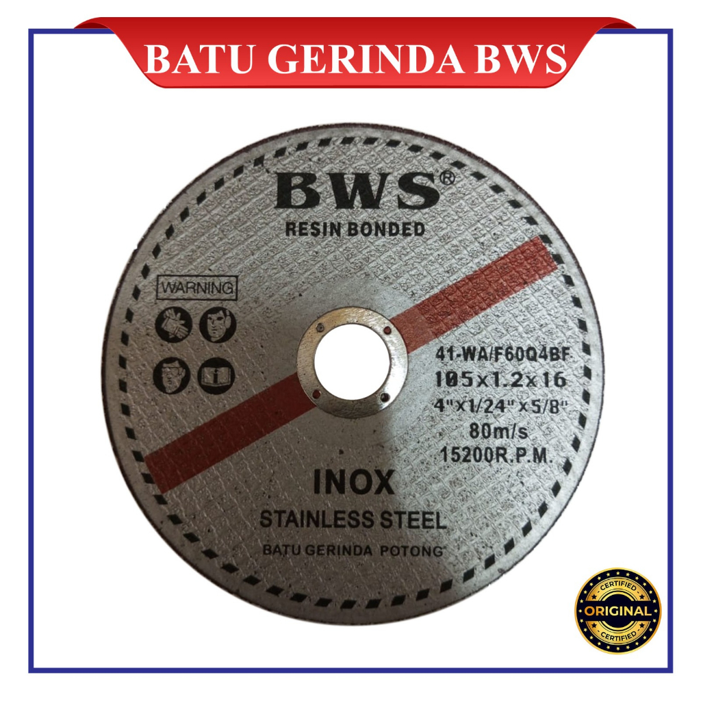 BWS RESIN BONDED INOX Cutting Wheel 4'' X 1/24" X 5/8" 105X1,2X16 80