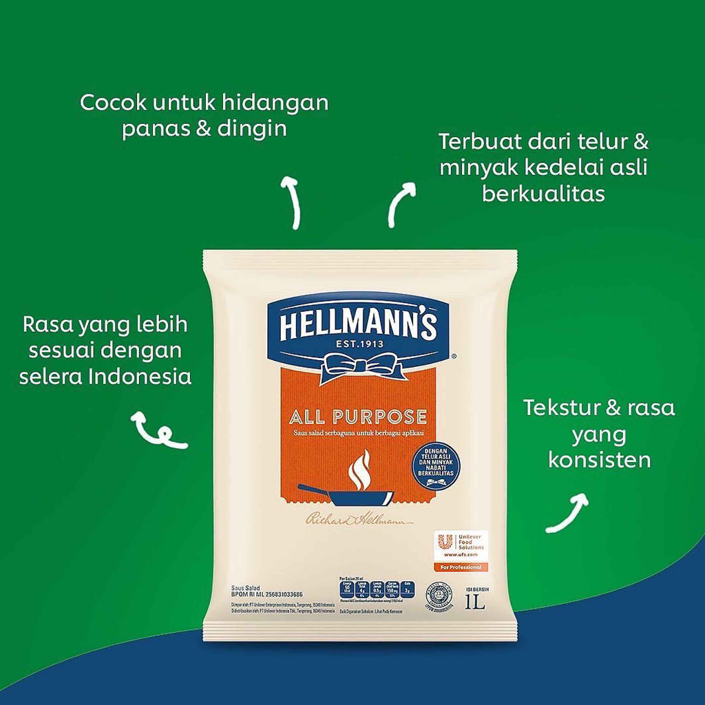 HELLMANN’S Mayonnaise / Saus Salad Serbaguna / Saus Cream / 1 Liter