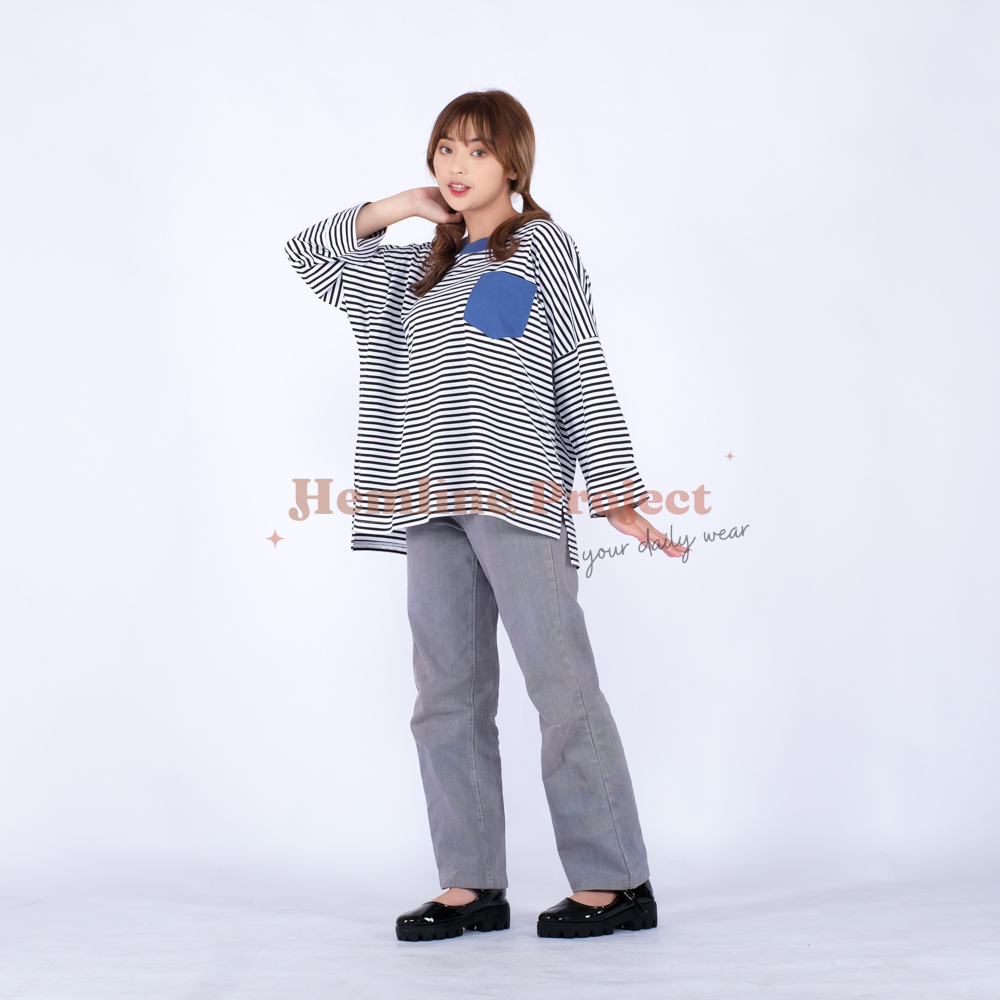 Hanaa Oversized Black Stripe Denim