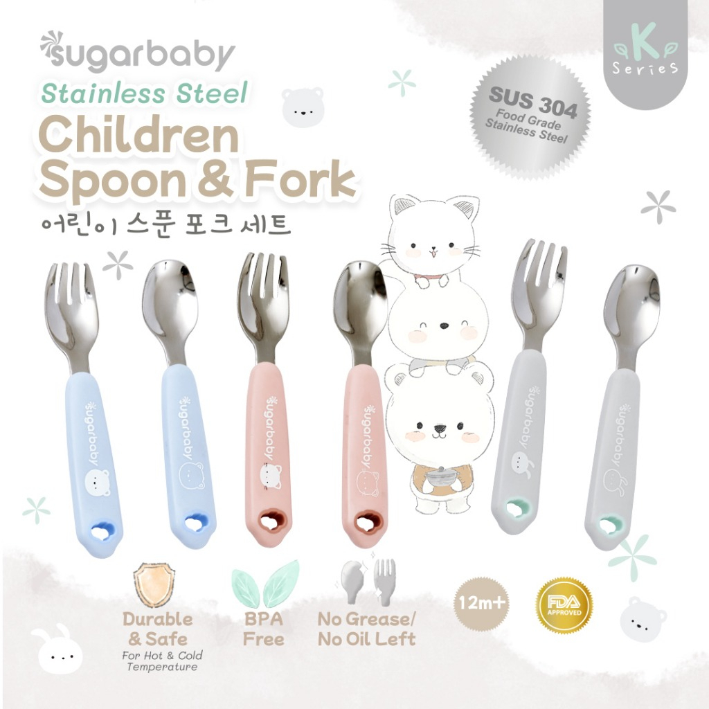 Sugar Baby Stainless Steel Children Spoon &amp; Fork/ Sendok Garpu Stainless Sugarbaby - Sendok stainless sugarbaby - Sendok MPASI bayi -  Sendok stainless nature series - Sendok stainless mpasi