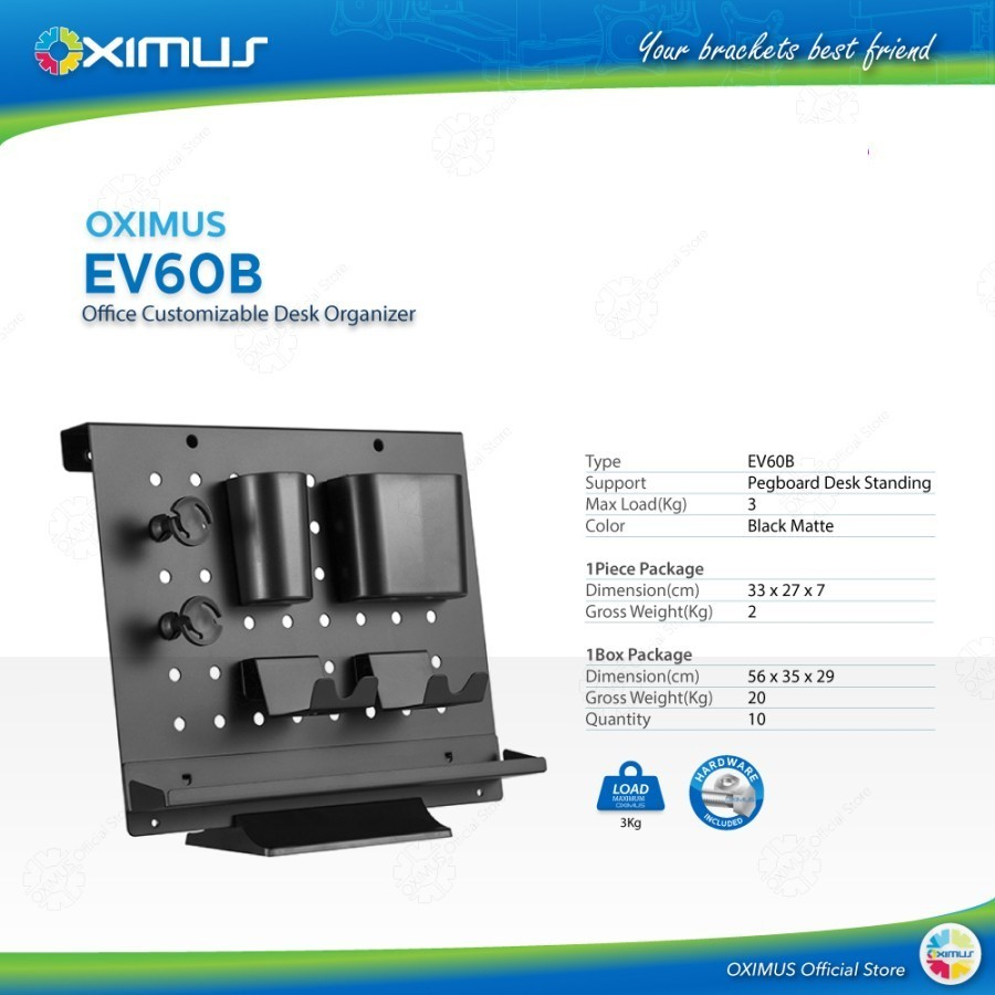 Pegboard Standing Office Customizable Desk Organizer OXIMUS EV-60B