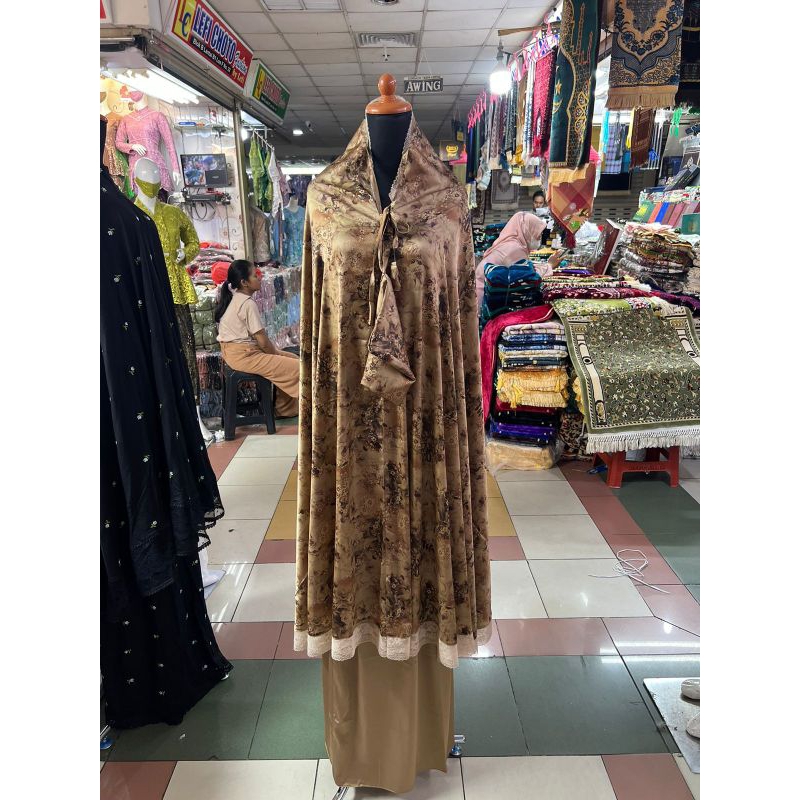 Mukena Sutra Armani silk motif premium 2in1 / Mukena traveling super premium FREE BOX AND TASBIH