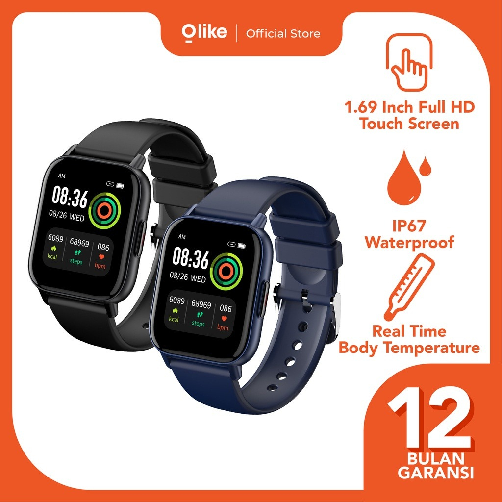 Jam Tangan pintar Olike W12 Smartwatch Horizon HD Full Touch Screen Real Time temperature IP67 PROMO SEN