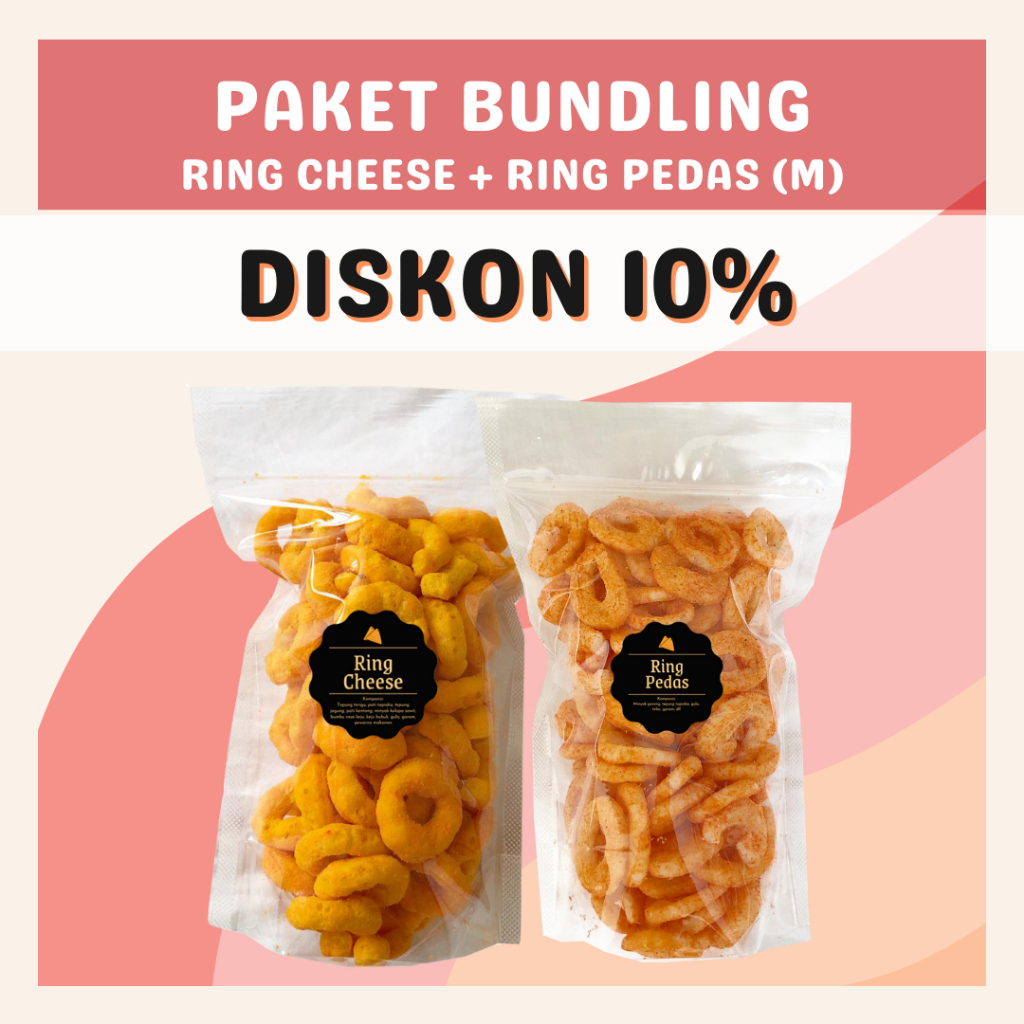 [DELISH SNACKS] Paket Bundling Ring Cheese + Pedas (M) / Bundle Package Snack Cemilan Camilan Ring Keju