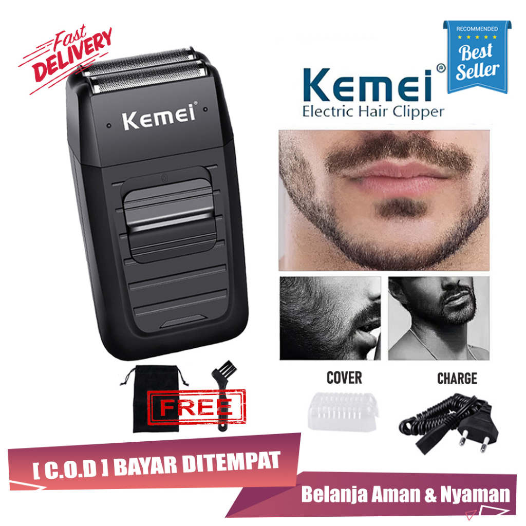 Mesin Cukur Kumis Jenggot Botak Kemei 1102 Dual-Net Reciprocating Electric Shaver