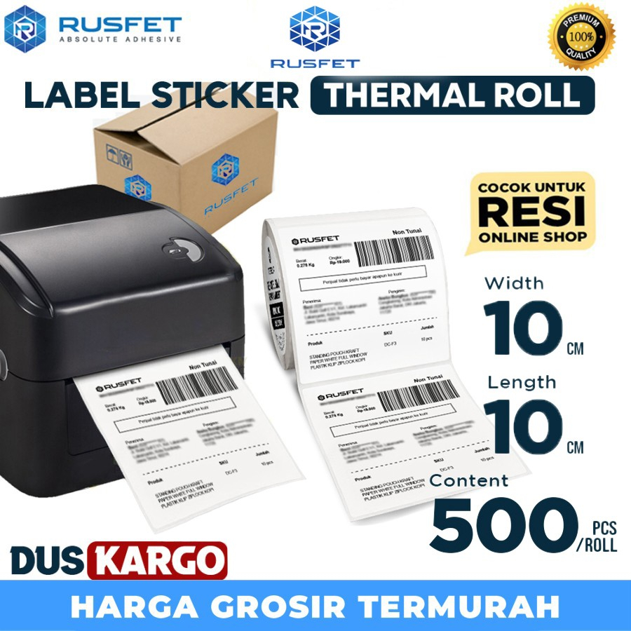 

Label Sticker THERMAL ROLL Barcode Resi Online Shop 10x10cm 500pcs Rusfet /DUS