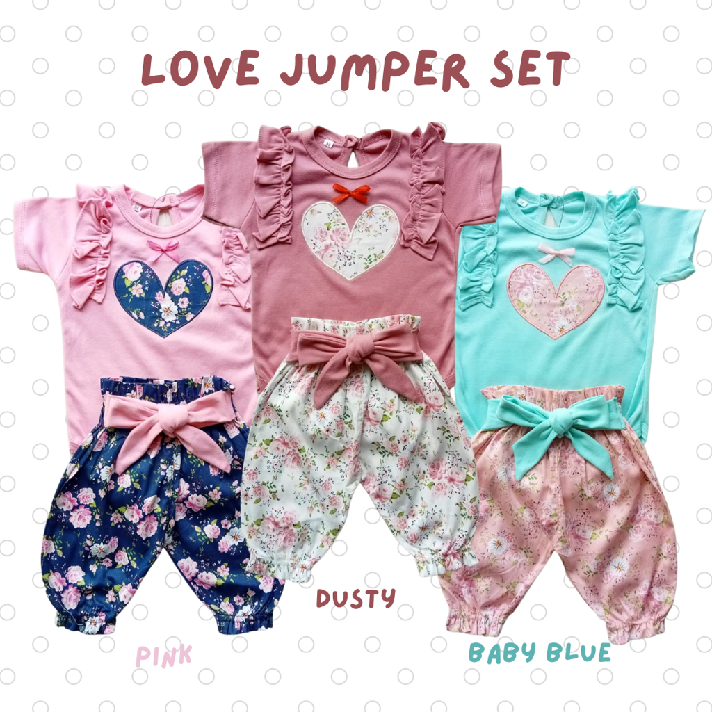 Jumper bayi perempuan 0 6 12 bulan romper newborn 0-12 bulan perempuan balita LOVE JUMPER SET setelan jumper baby perempuan 1 tahunan kado baby bayi