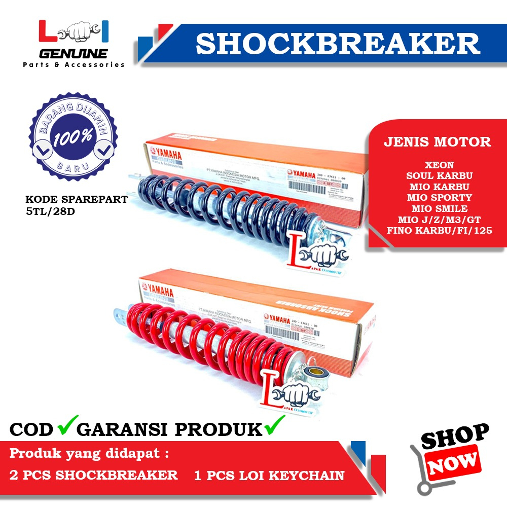 -LOI- SHOCKBREAKER YAMAHA 28D ORIGINAL MIO SPORTY, MIO SMILE, MIO M3, MIO J, SOUL GT 115/125, FINO FI 115/125, MIO Z, MIO GT 115/125, XRIDE 115/125