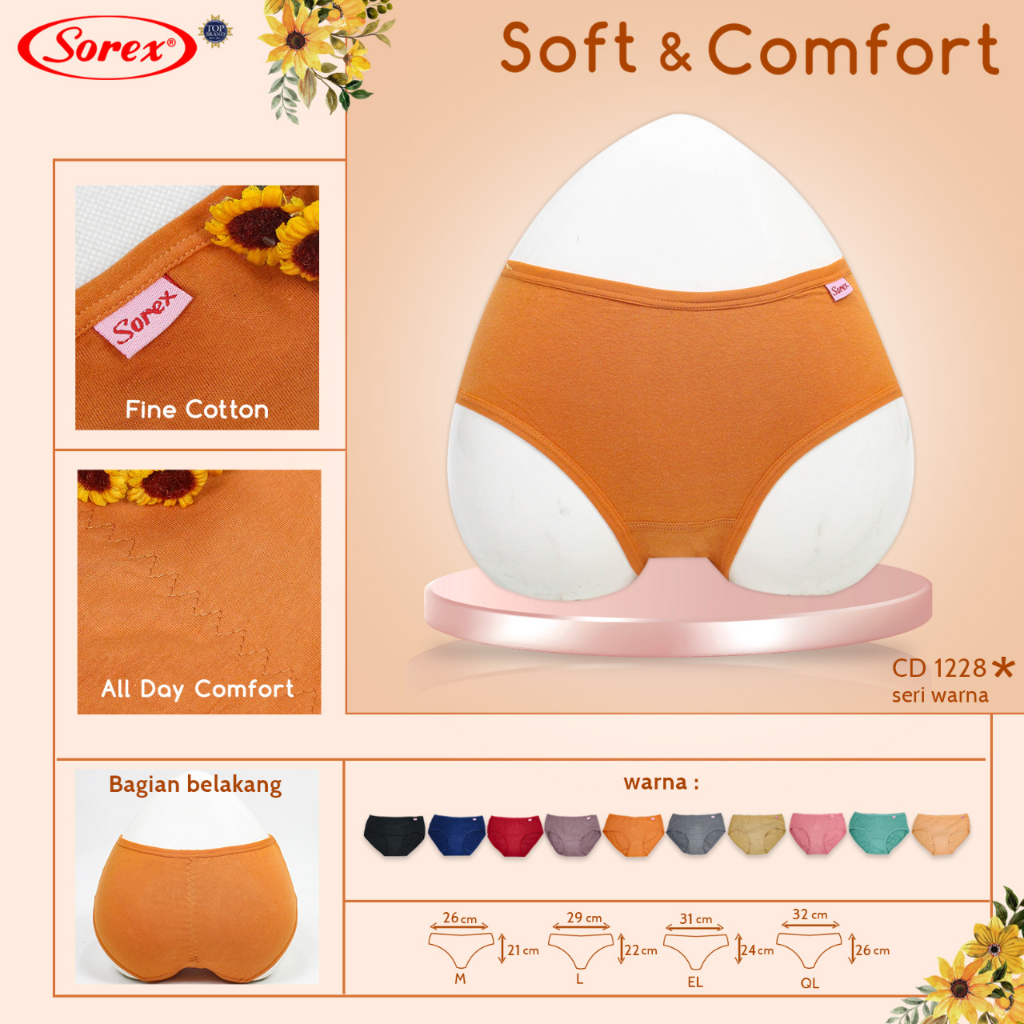 CELANA DALAM WANITA SOREX EDISI SOFT &amp; COMFORT (Art. 1228) BERBAHAN SANGAT HALUS &amp; LEMBUT.