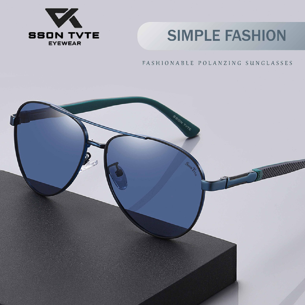 SSON TVTE Frame Kacamata Hitam Polarized Sunglasses Pria Wanita Frame Aviator Metal 6319