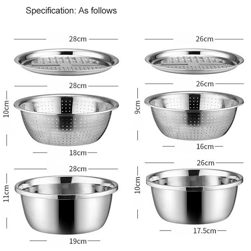 Baskom Parutan Stainless 3 in 1 Parutan Serbaguna Parut Wortel Sayuran Keju Saringan Wadah Pot Stainless Steel