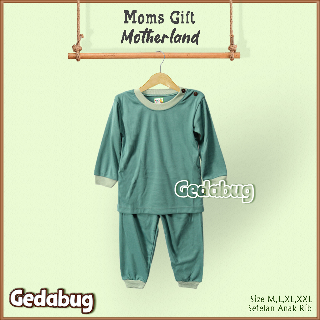 Setelan Anak Moms Gift Polos Panjang | Setelan Kaos anak Kancing Pundak Mom's Gift | Gedabug