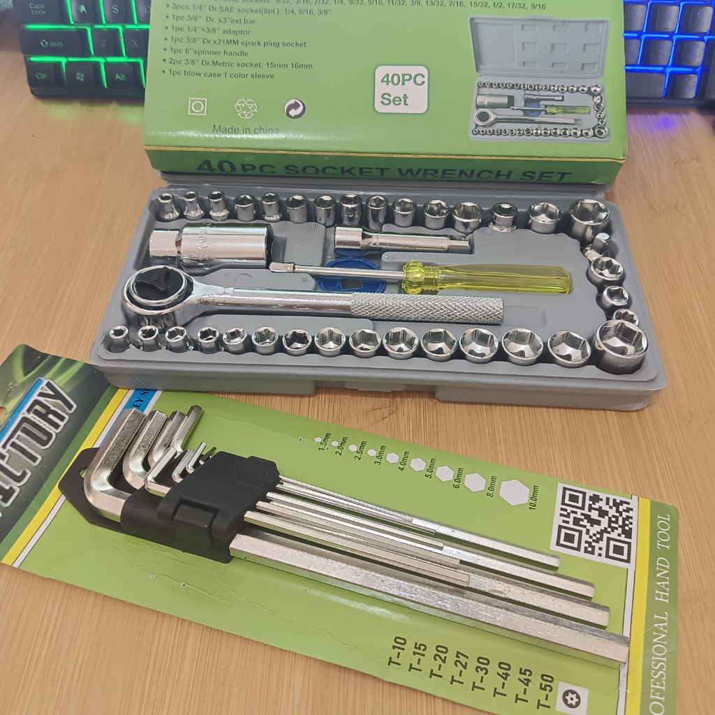 RB Paket Kunci Shock 40 Pcs & Kunci L Set 9 Pcs Panjang Victory ( Ready Cod ) Kunci Sok Full Set