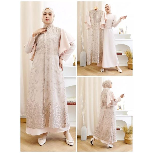 Gamis Adeeva OneSet Outer Kekinian Gamis Lebaran Murah Berkualitas Gamis Brukat tulle Dress Kondangan