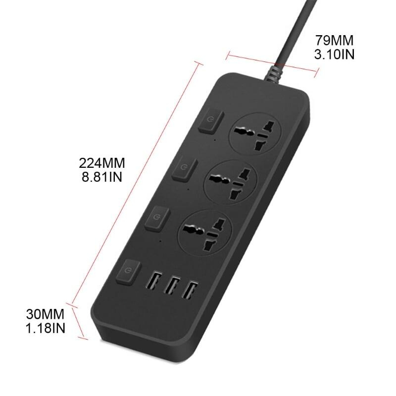 Soket Stop Kontak USB dengan Sakelar Independen dengan 3 Port USB Bercahaya dengan Kabel