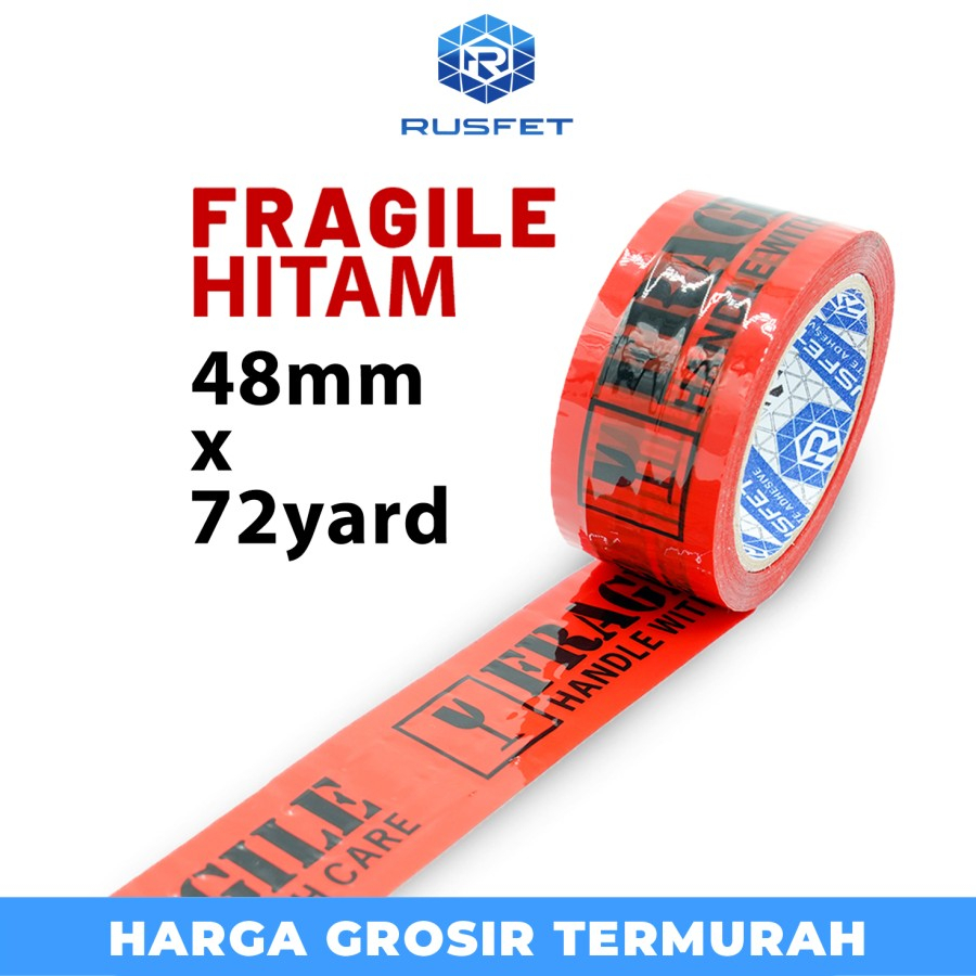 

Lakban Fragile Hitam 48mm x 72yard Satuan Plakban Isolasi Solatip