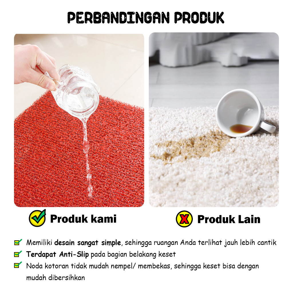 Keset Mie Bihun PVC Keset Rumah Anti Slip Ukuran 60cm x 40cm Ketebalan 1cm Kualitas Premium  - D8A1