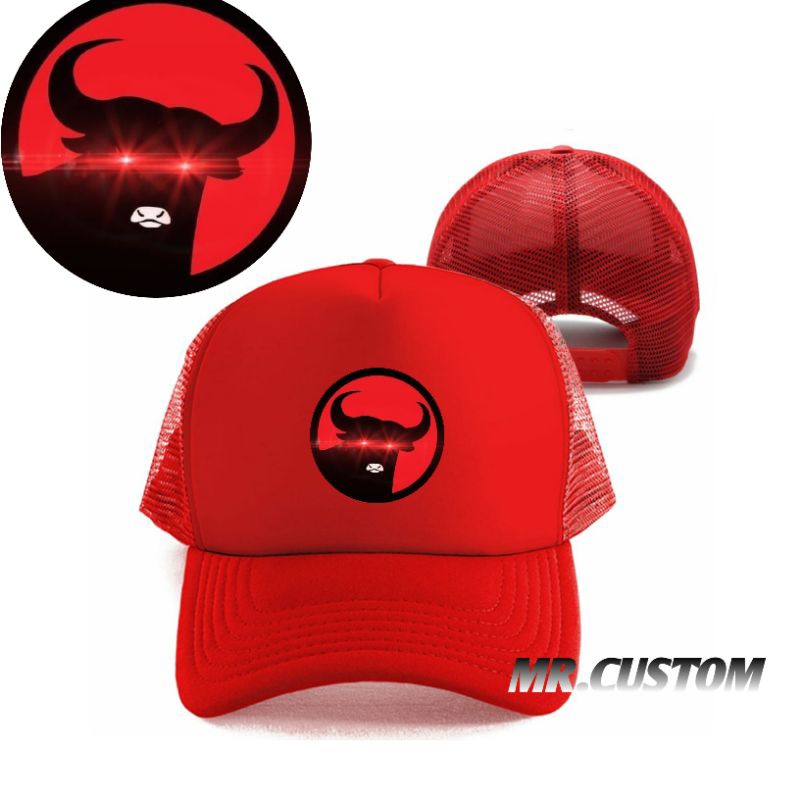 Topi trucker premium/Topi jaring outdoor/Topi snapback pria wanita BANTENG MERAH