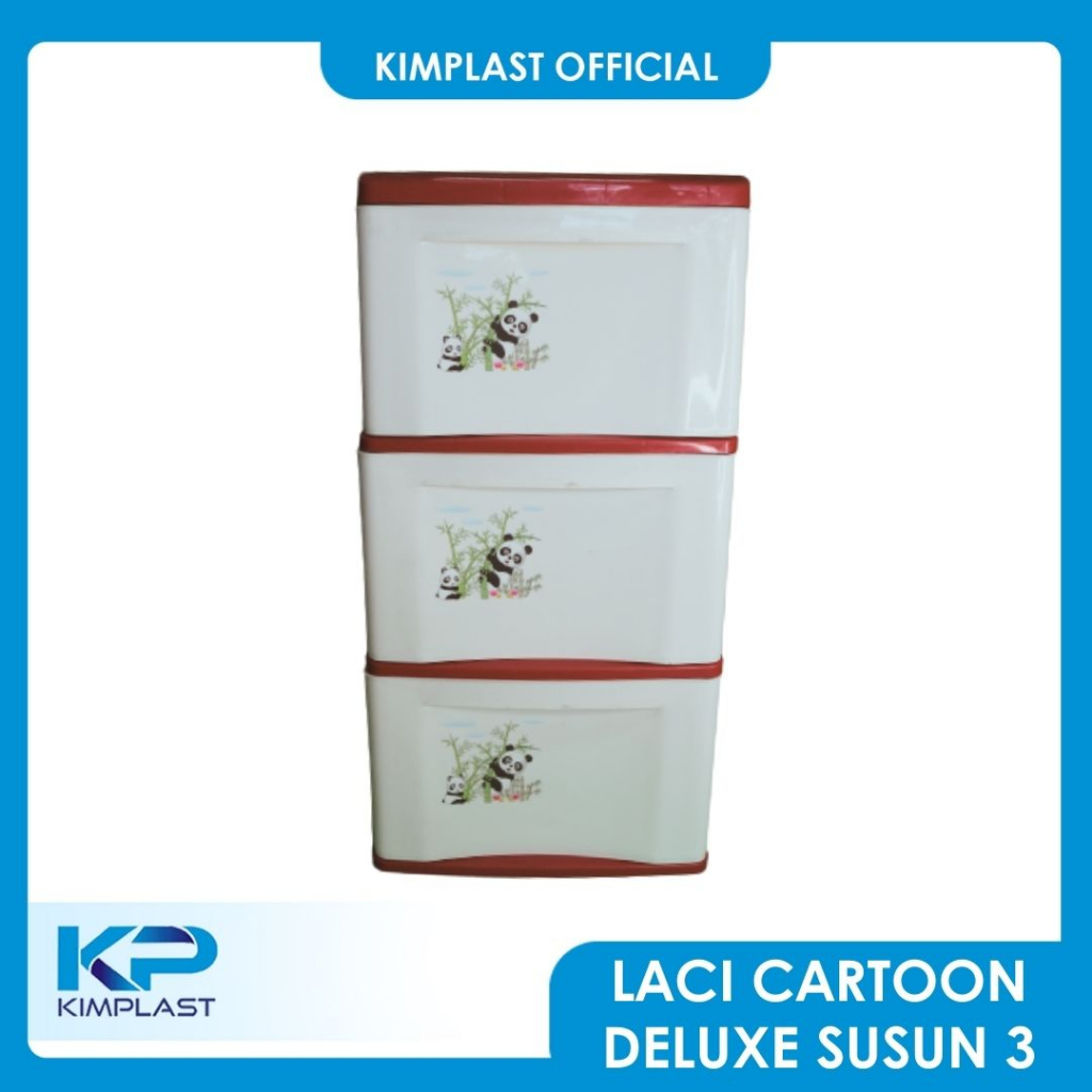 KIMPLAST Laci Cartoon Deluxe Susun 3 Gambar Panda/ Laci Plastik Susun 3/ Lemari Pakaian Plastik/ Lem