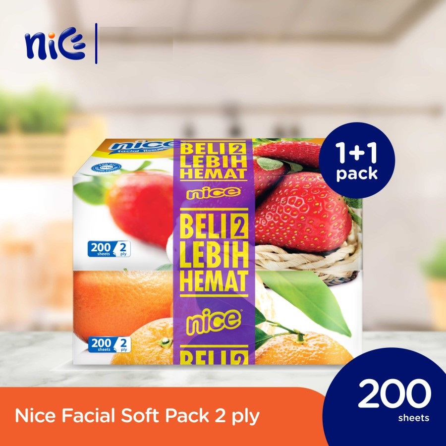 Tissue Nice Facial 200 Sheets 2 ply ( Buy 1 Get 1 Free )  / Tisu Wajah Soft Pack 200 sheet 200s lembut serbaguna