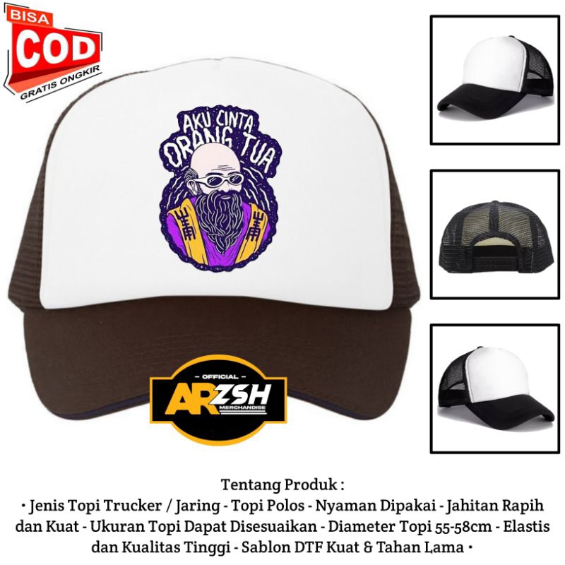 Topi Aku Cinta Orang Tua Trucker Jaring - Topi Jaring Anggur Orang Tua