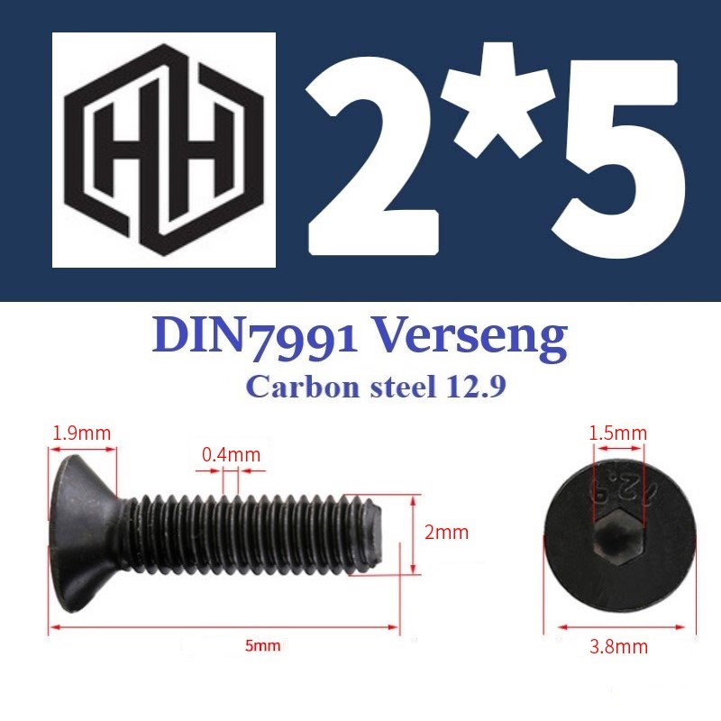 Baut L Flat M2 x 5 Verseng Flat Head Hex Baja Hitam BV25BAJA