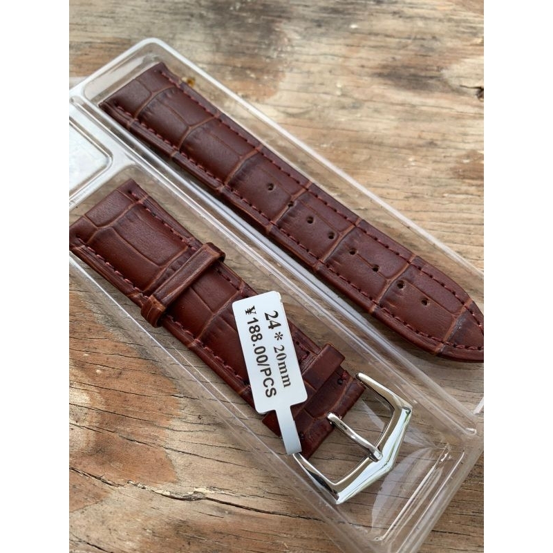 Strap tali jam tangan kulit motif buckle istimewa coklat 24mm