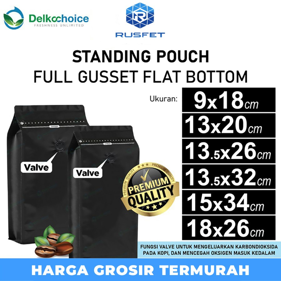 Coffee Bag Flat Bottom Kemasan Biji Kopi FULL GUSSET VALVE DELKOCHOICE