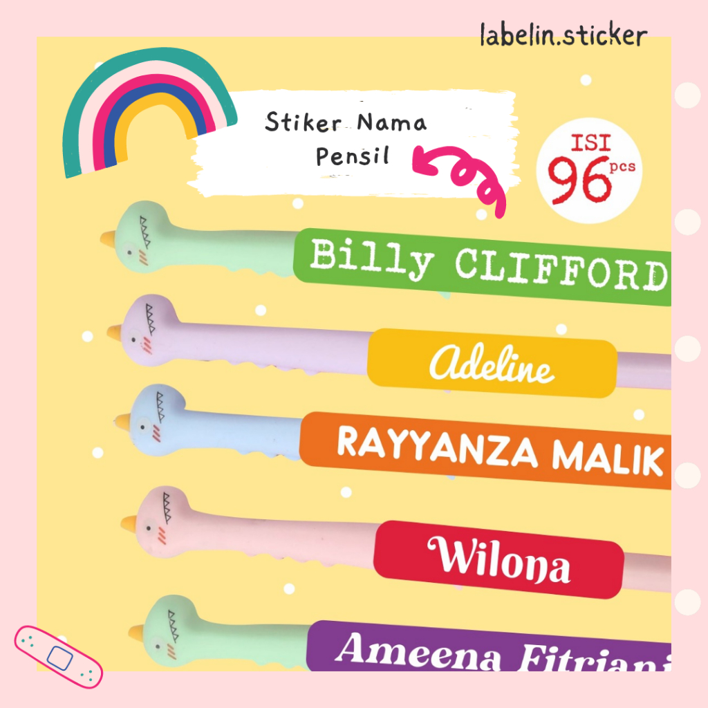 

96 PCS STIKER LABEL NAMA ANAK WATERPROOF POLOS WARNA WARNI BAGUS MURAH BERKUALITAS