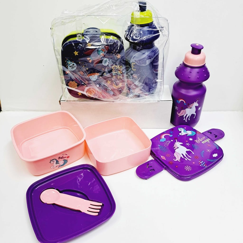 (FO)kotak set tempat makan lunch box bekal anak souvenir ultah plus botol minum