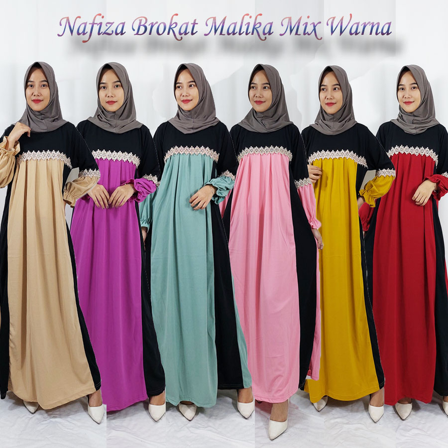 CARLINA DRESS NAFIZA BROKAT MALIKA MIX WARNA MAXY CERUTY WANITA